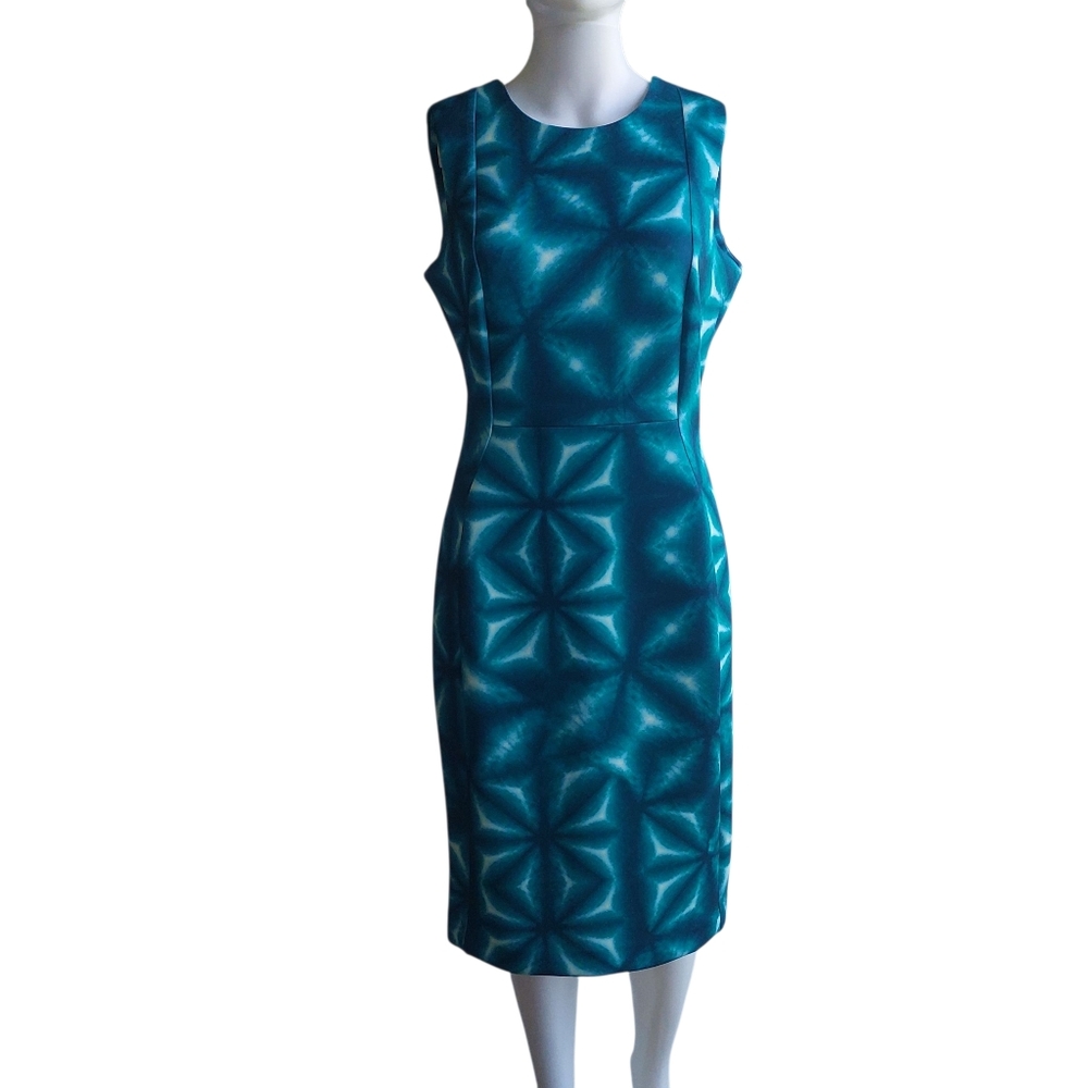 Calvin Klein Women's Teal Geometric Starburst Sheath Dress Size 8 Sleeveless